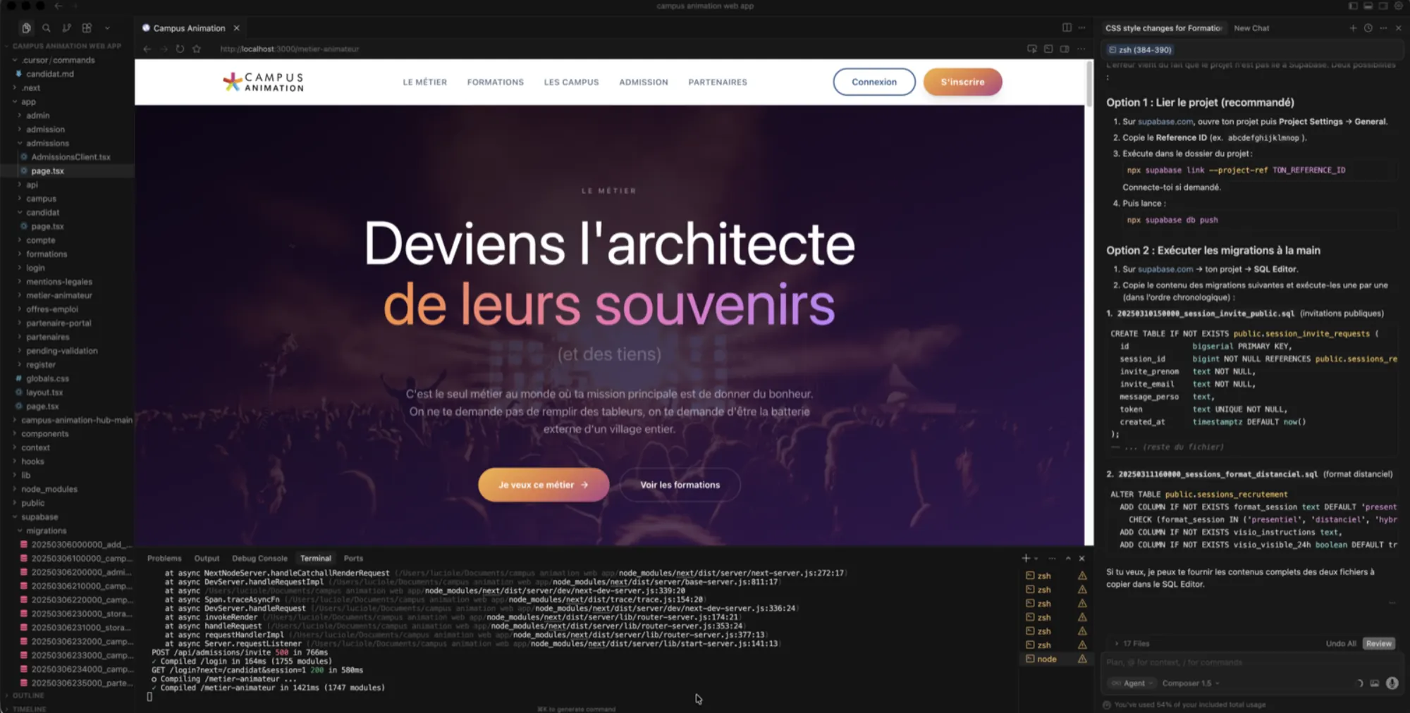 Capture d’écran de la plateforme web Campus Animation
