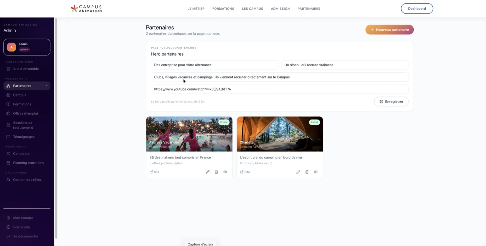 Capture d’écran de la plateforme Campus Animation, vue 11