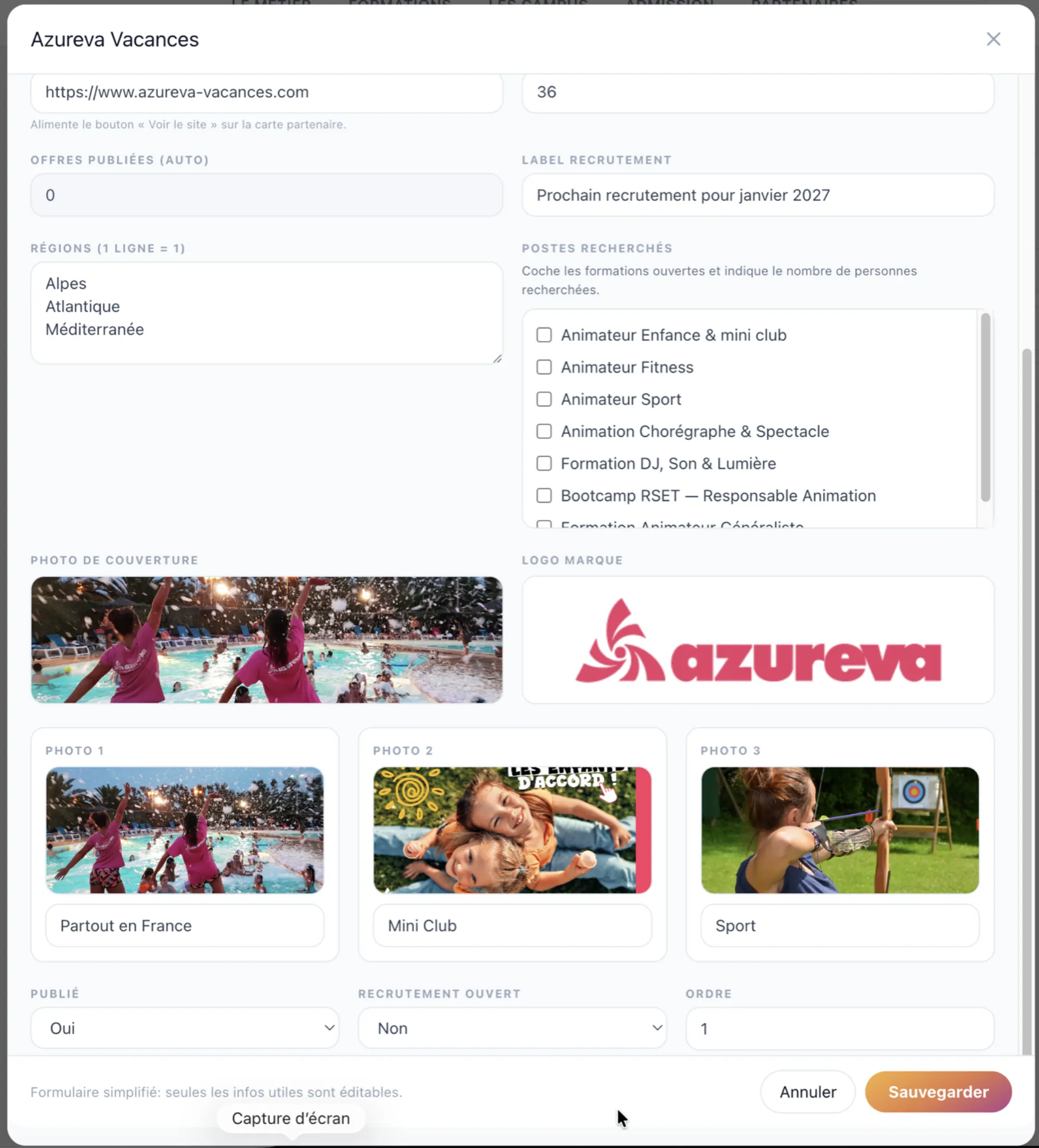 Capture d’écran de la plateforme Campus Animation, vue 10