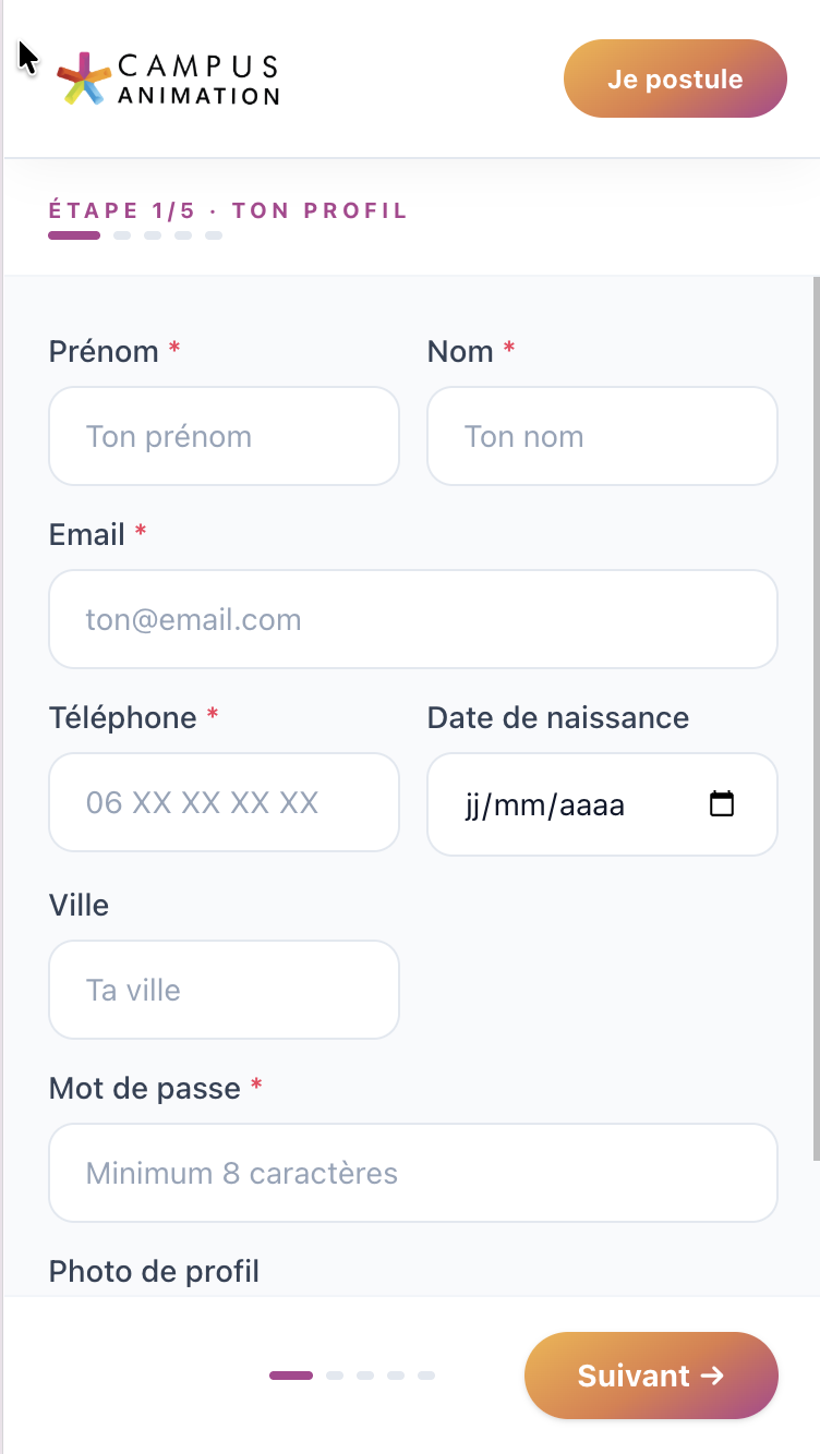Capture d’écran de la plateforme Campus Animation, vue 2