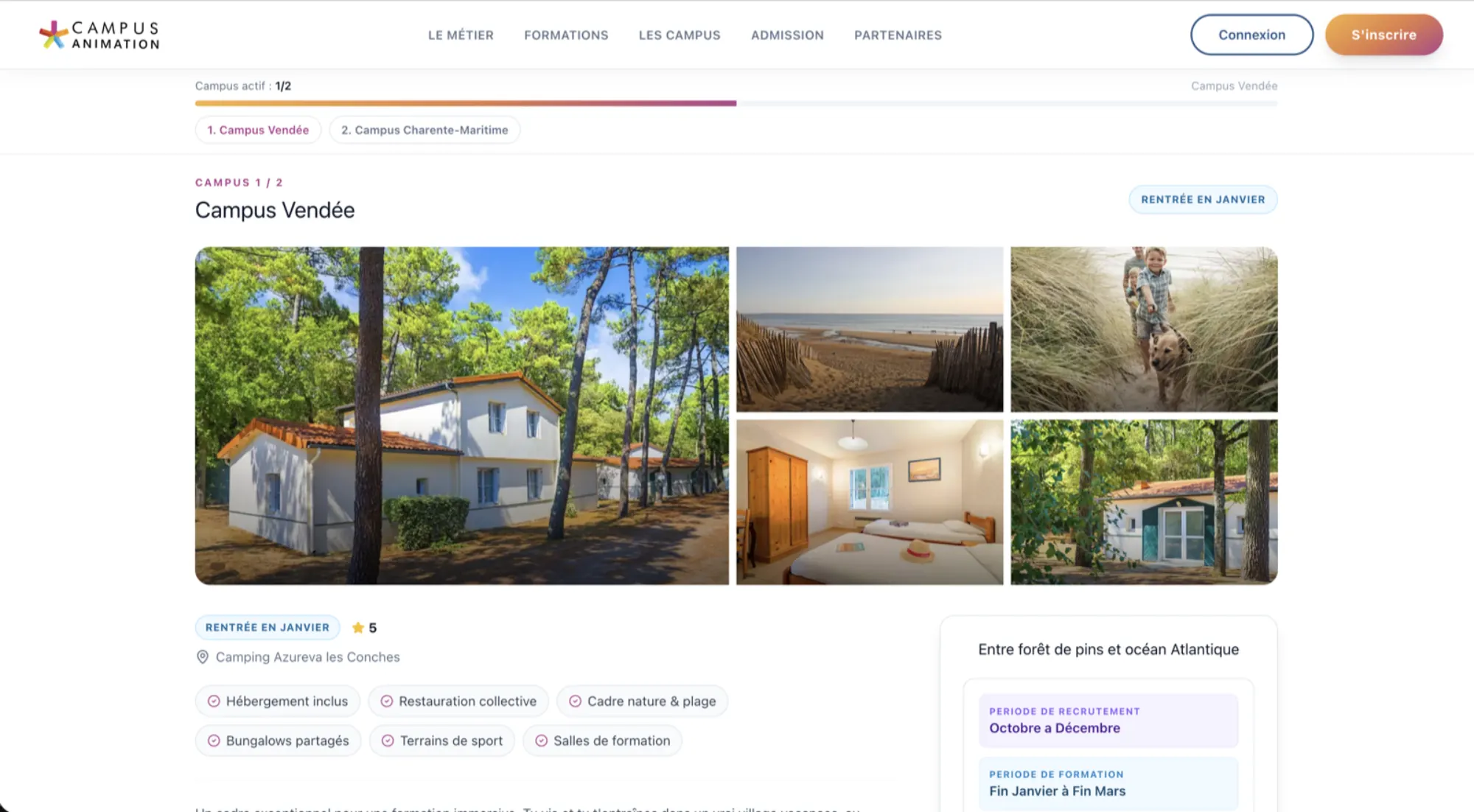 Capture d’écran de la plateforme Campus Animation, vue 1