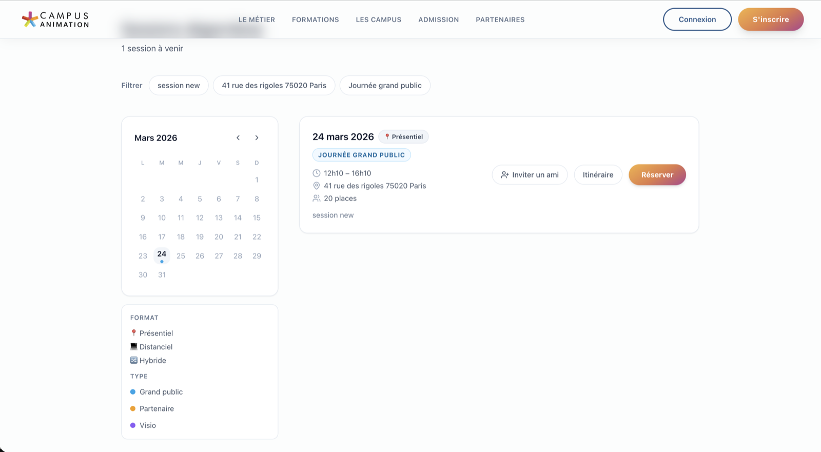 Capture d’écran de la plateforme Campus Animation, vue 5