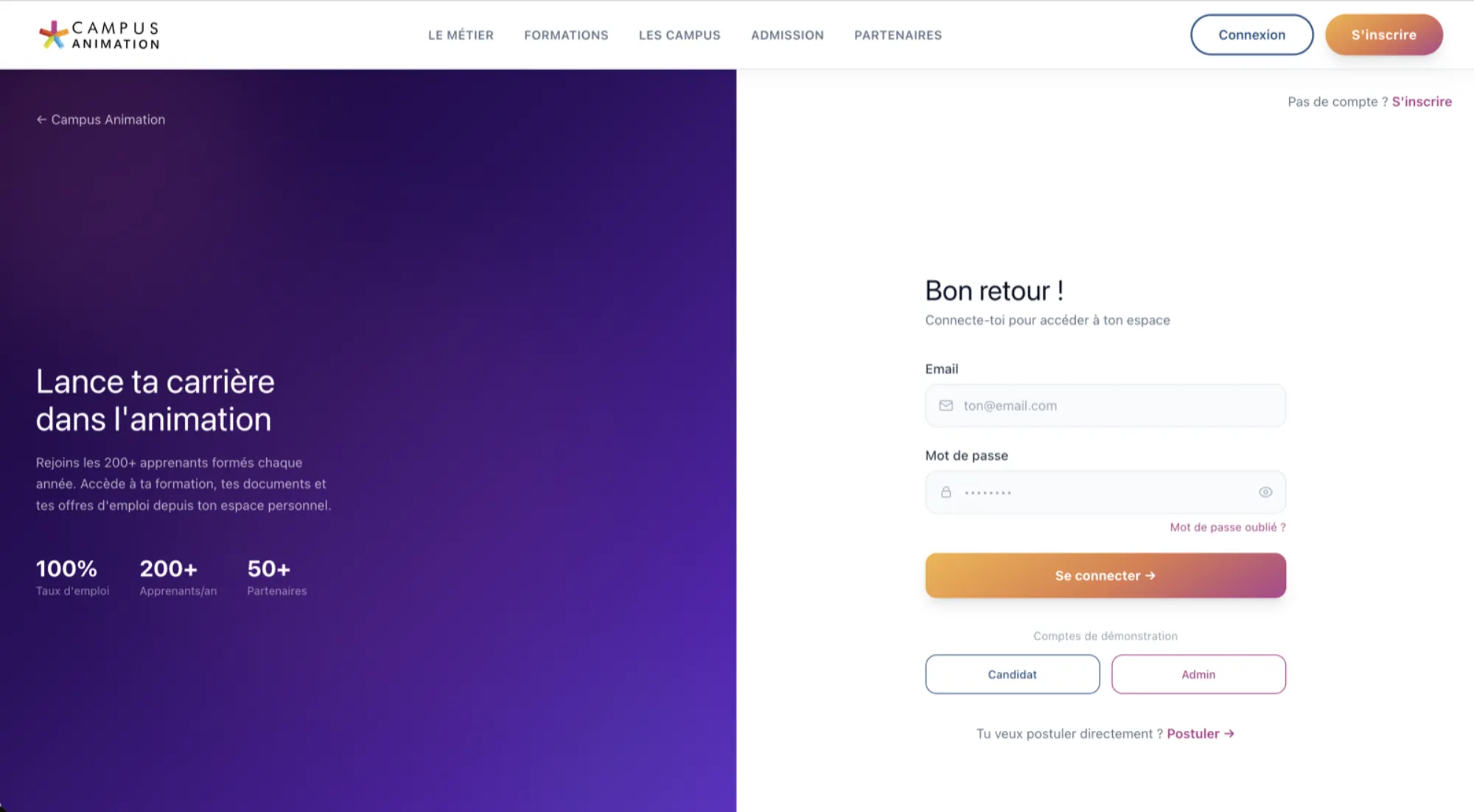 Capture d’écran de la plateforme Campus Animation, vue 4
