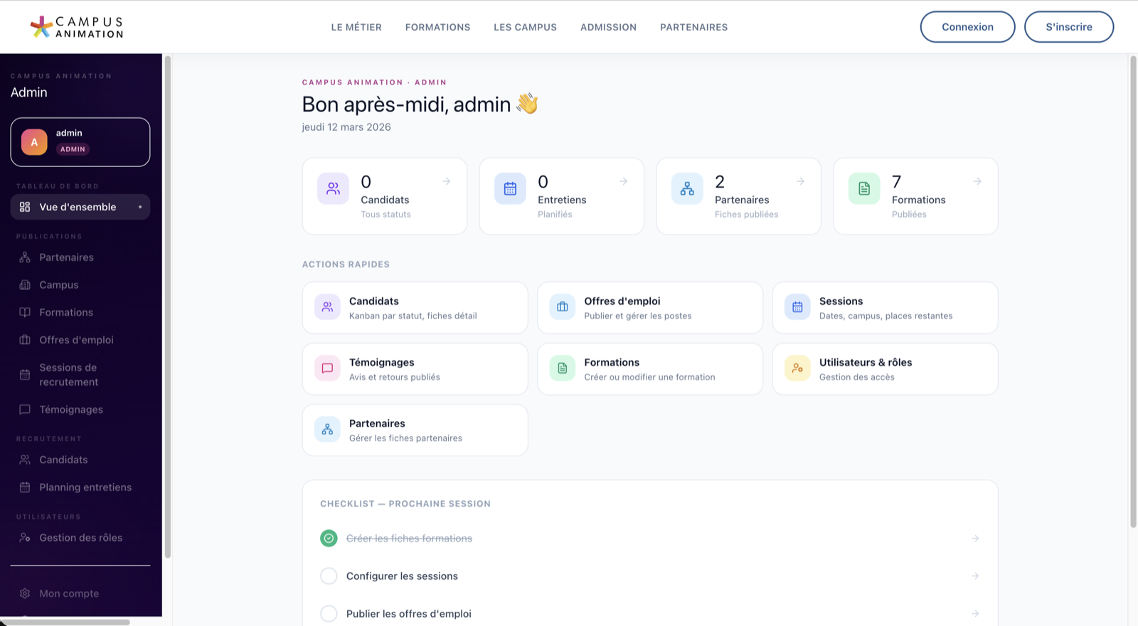 Capture d’écran de la plateforme Campus Animation, vue 3