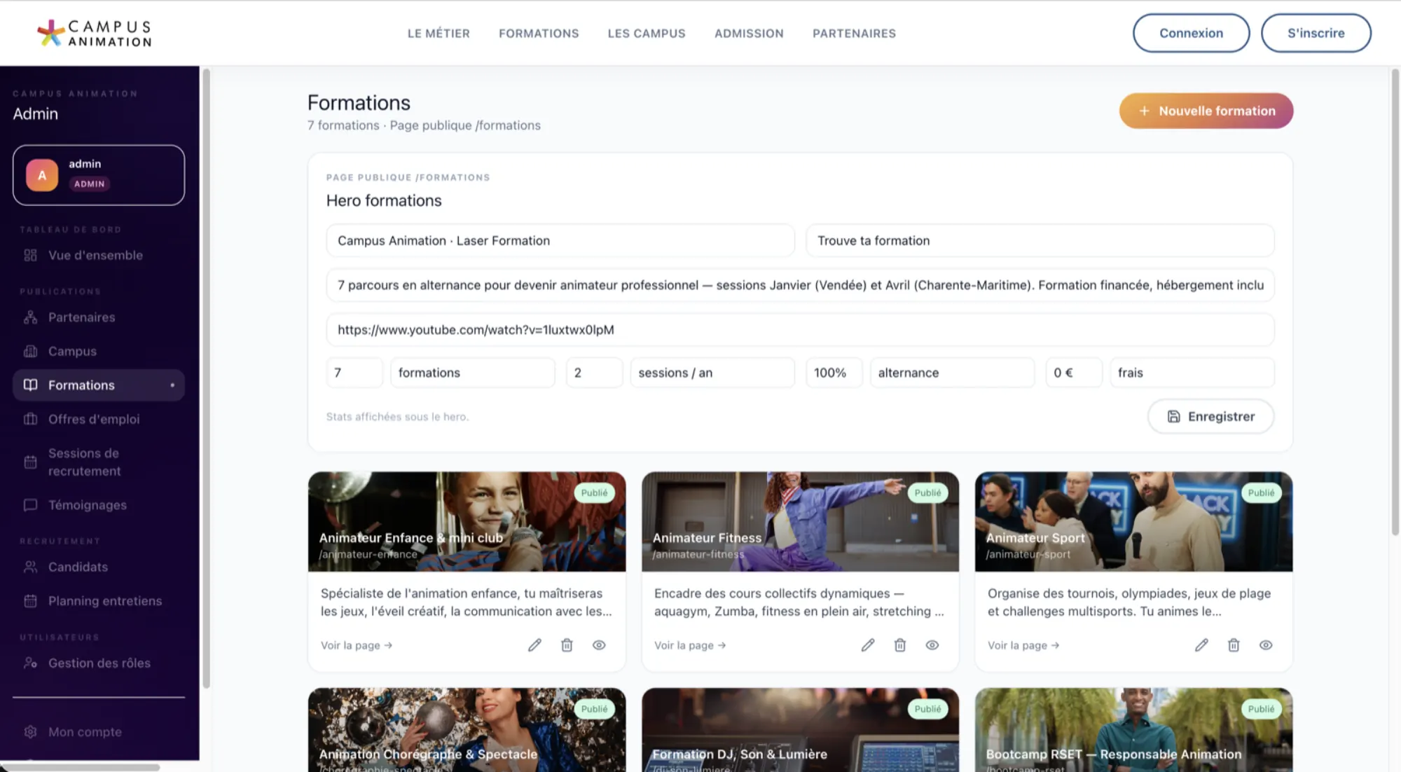 Capture d’écran de la plateforme Campus Animation, vue 8